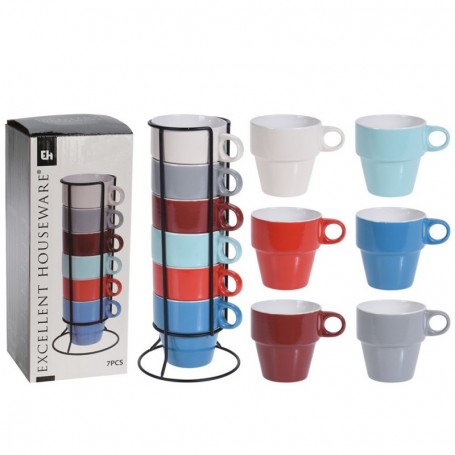 Comprar Soporte + 6 Tazas Mug 300 Ml Colores Lote Excellent 257123 al Mejor Precio