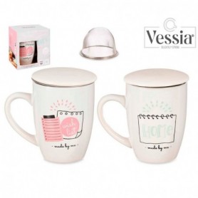 Comprar Taza Mug Porcelana Filtro + Tapa Surtida  Vessia 257093 al Mejor Precio