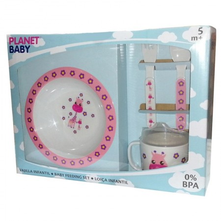 Comprar Vajilla Infantil Melamina 4 Piezas Rosa  Planet Baby 20059 al Mejor Precio
