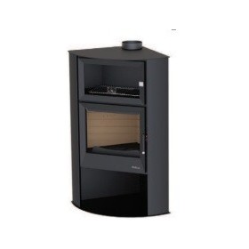 Estufa de leña de rincon con horno y leñero negra 9000W