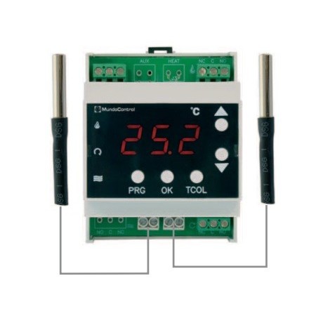 TERMOSTO DIFERENCIAL DE CARRIL DIN MUNDOCONTROL DE 3 SONDAS Y 2 RELES Y SEÑAL PWM MODELO RD-MU/3