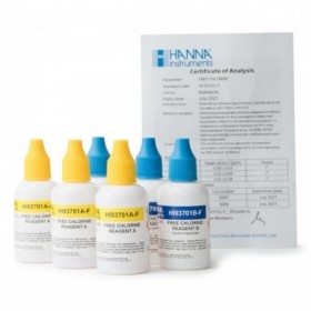 Caja 6 Botes reactivo cloro libre líquido HANNA HI93701-F para 300 determinaciones