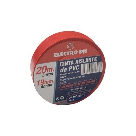 ▷ Cinta Aislante Eléctricista Roja. 20 Metros - Pack 10 uds