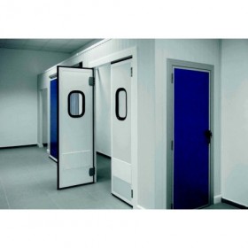 PUERTA BATIENTE POLIETILENO CON MIRILLA 2 HOJAS 230x130 MARCO PANEL BISAGRA INOX