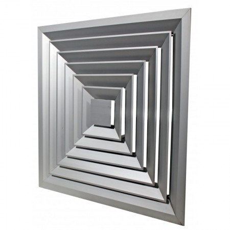 Difusor cuadrado de 4 direcciones con regulación MADEL DBQ(P)+R3Q 150x150mm lacado gris y fijacion a puente o plenum
