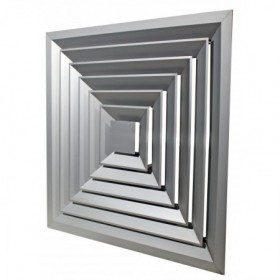 Difusor cuadrado de 4 direcciones con regulación MADEL DBQ(P)+R3Q 375x375mm lacado gris y fijacion a puente o plenum