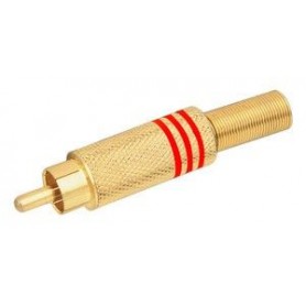 ▷ Macho Coaxial Rca Metálico. Dorado/Rojo. - Pack 10 uds