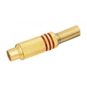▷ Hembra Coaxial Rca Metálica . Dorado/Rojo. - Pack 25 uds