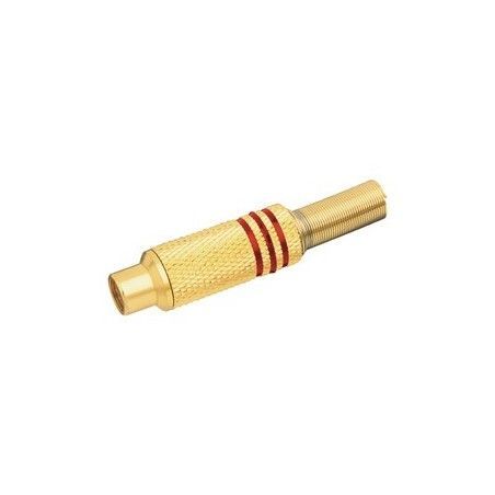 ▷ Hembra Coaxial Rca Metálica . Dorado/Rojo. - Pack 25 uds