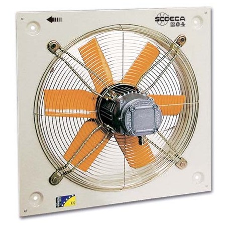 Ventilador helicoidal mural pared hélice aluminio antideflagrante SODECA HCDF-40-4T Ø400mm dirección aire motor-hélice