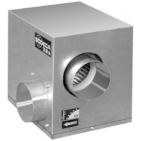 Caja ventilación centrífuga simple aspiración motor directo rodete chapa aluminio antichispas SODECA CJMP-616-4M/AL
