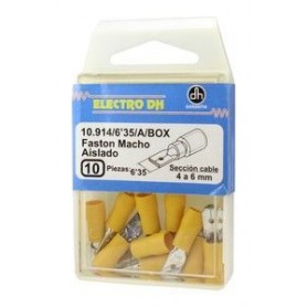 ▷ Caja 10 Faston Macho Aislado 6.35 Amarillo - Pack 5 uds