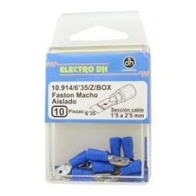 ▷ Caja 10 Faston Macho Aislado 6.35 Azul - Pack 5 uds