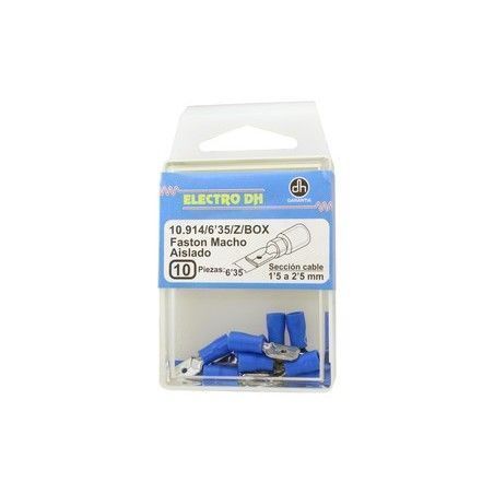 ▷ Caja 10 Faston Macho Aislado 6.35 Azul - Pack 5 uds