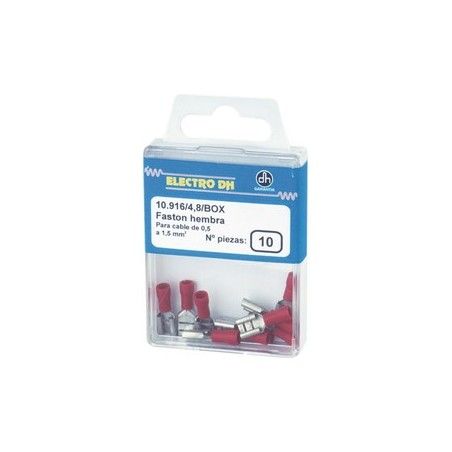 ▷ Caja 10 Faston Hembra Aislado 2.8 Rojo - Pack 5 uds