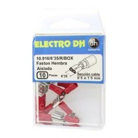 ▷ Caja 10 Faston Hembra Aislado 6.35 Rojo - Pack 5 uds