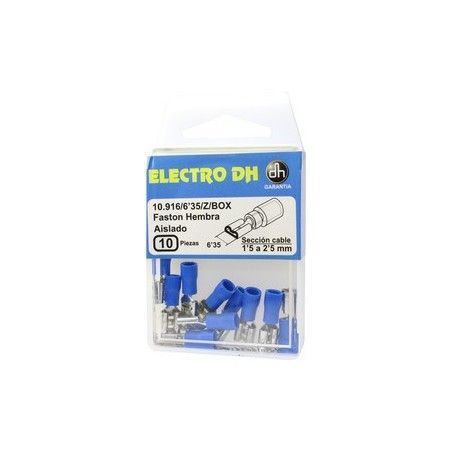 ▷ Caja 10 Faston Hembra Aislado 6.35 Azul - Pack 5 uds