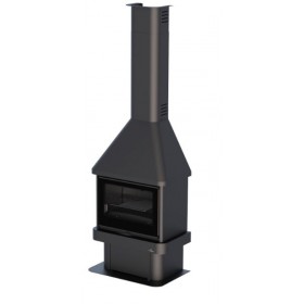 CHIMENEA METÁLICA TRES CRISTALES CON TURBINA Y CRISTAL VISION 12 KW LISBOA 3C VISION
