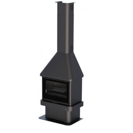 CHIMENEA METÁLICA TRES CRISTALES CON TURBINA Y CRISTAL VISION 12 KW LISBOA 3C VISION