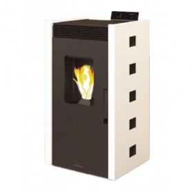 ESTUFA DE PELLET 9 KW COLOR MARFIL Y DETALLE CRISTAL NEGRO ZOE