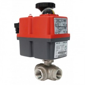 Válvula bola 3 vías Inox. paso L 1" con actuador eléctrico J4C-S20
