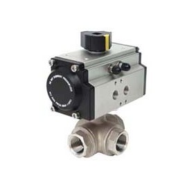 Válvula bola 3 vías Inox. paso L 1/2" con actuador neumático de doble efecto