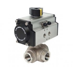 Válvula bola 3 vías Inox. paso T 1-1/4" con actuador neumático de doble efecto