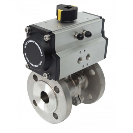 Válvula bola Inox./Inox. DN40 con actuador neumático de doble efecto