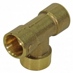 Te de latón soldar interior Ø12mm en ambos extremos y toma central rosca Hembra 1/4"