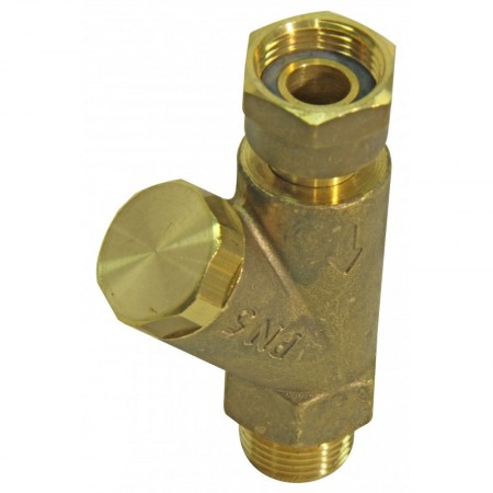 Filtro latón recto para GLP de 10 micras conexión tuerca loca 20x1.5 a macho 20x1.5