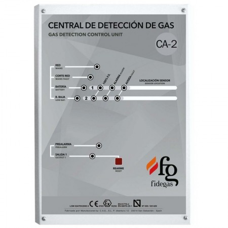 Kit centralita CA-2 con batería y 2 sensores s/3-2 ATEX  gas natural y botellín test prueba FIDEGAS