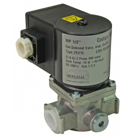 Electroválvula gas de 1/2" Pe: 360 mbar 230 VCA 50 Hz BANICO ZEV15