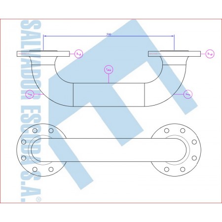 Puente para contador G65 membrana  DN80 cota entre centros 500 mm MERCAGAS