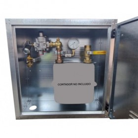 Armario MPB para G16 membrana Ps: 22 mbar Q: 25 Nm³/h. Entrada PE Ø32 Salida Ac 2" MERCAGAS BG16CB