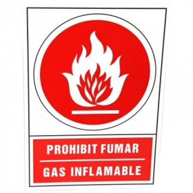 Letrero señalización gas inflamable - prohibido fumar en catalán