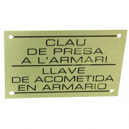 Letrero para señalizar la llave de acometida en el armario (catalan y castellano)