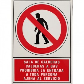 Letrero sala de caldera a gas "Prohibida la entrada a toda PErsona ajena al servicio" (tamaño A4)