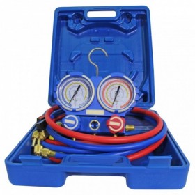 Maleta con analizador de 2 vías antichoque VMG-2-R32 con mangueras para R32. R410A. R134A y R404C
