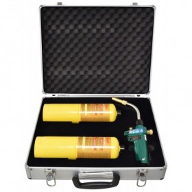 Maleta de soldadura completa con soplete y dos botellas desechables de gas