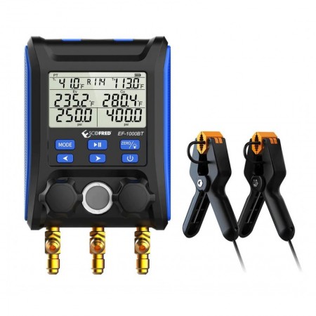 Analizador digital Bluetooth ESCOFRED EF1000-BT con 2 sondas de temperatura y juego de 3 mangueras
