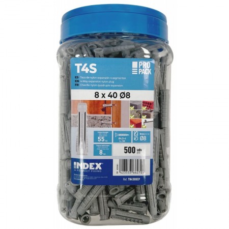 Bote 300 uds taco poliamida ESCOFIX 4 segmentos Ø10x50mm