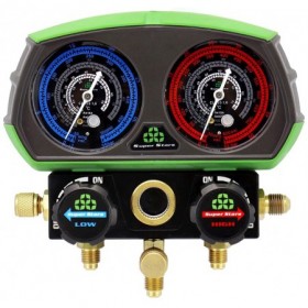 Estuche analizador de 2 válvulas antichoque SUPER STARS ST-B268 para R32. R410A. R407C y R134a con mangueras