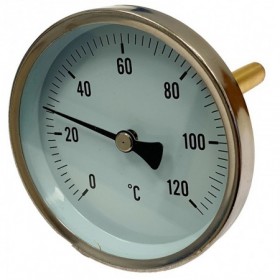 Termómetro bimetalico Ø80mm horizontal con vaina 1/2"x100mm 0 a 120ºC
