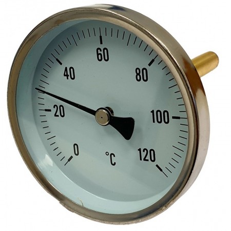 Termómetro bimetalico Ø80mm horizontal con vaina 1/2"x100mm 0 a 120ºC