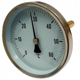 Termómetro bimetalico Ø80mm horizontal con vaina 1/2"x100mm 0 a 60ºC