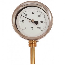 Termómetro bimetalico Ø80mm vertical con  vaina 1/2"x50mm 0 a 120 ºC