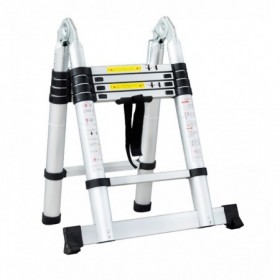 Escalera tijera telescópica articulada con estabilizador de aluminio MERCATOOLS 3.2m 5+5 Peldaños