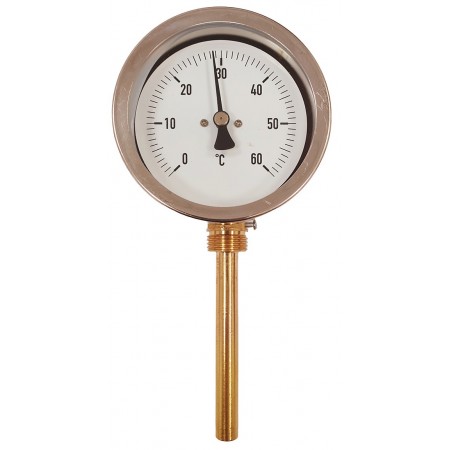 Termómetro bimetalico Ø80mm vertical con  vaina 1/2"x100mm 0 a 60 ºC