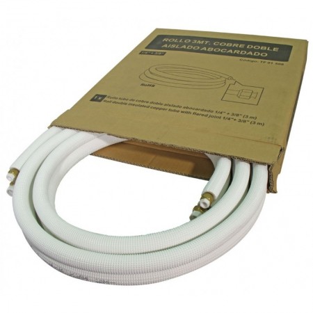 Rollo 3 metros cobre doble aislado 1/4"-1/2" 0.8mm abocardado