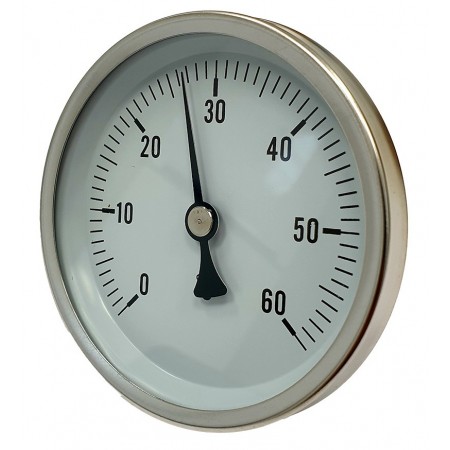 Termómetro bimetalico Ø80mm horizontal con vaina 1/2"x50mm 0 a 60ºC